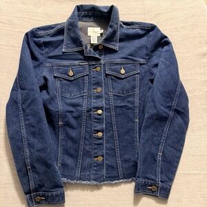 Calvin Klein Jeans Denim Jacket XL Dark Wash Cropped Frayed Hem Stretch CK